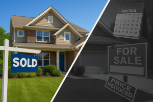 A split-screen image representing a smart seller’s perspective on GTA real estate in 2025—what buyers see vs. what actually happens behind the sale.